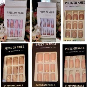 6 Set Bundle ~ French Manicure Press or Glue On Nails Glitter Rhinestone Bling